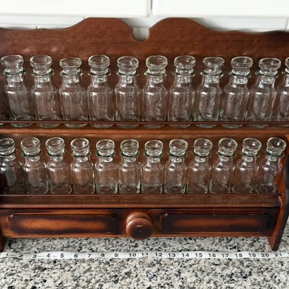 Antique Vintage Wooden Spice Rack with Glass Jars, Kitchen Craft Storage Shelf - Picture 11 of 14